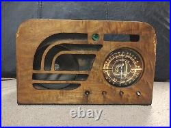 Vintage DETROLA 154e Wood Tube Radio, Table Top, Scarce! Green Eye Art Deco