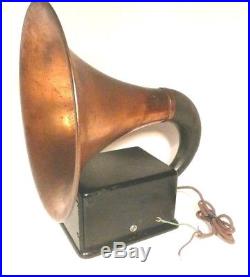 Vintage DICTOGRAPH COPPER HORN SPEAKER- 13 h / 10 bell GOOD DRIVER