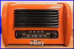 Vintage Deco MCM era Teletone Wood Teak Orange Tube Radio 1940's table model