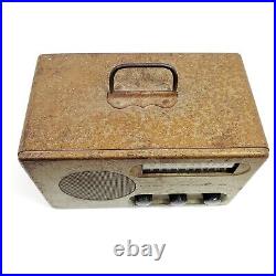 Vintage Detrola Tube Radio AM Metal Case Portable Model 568-1 1940's Works