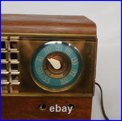 Vintage Emerson 504 AM Tube Radio Wood Cabinet Teal Dial Tested Works