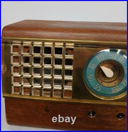 Vintage Emerson 504 AM Tube Radio Wood Cabinet Teal Dial Tested Works