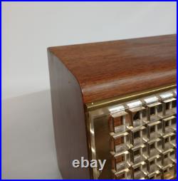 Vintage Emerson 504 AM Tube Radio Wood Cabinet Teal Dial Tested Works