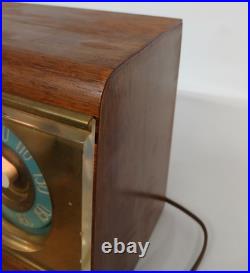 Vintage Emerson 504 AM Tube Radio Wood Cabinet Teal Dial Tested Works