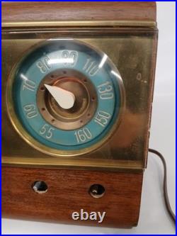 Vintage Emerson 504 AM Tube Radio Wood Cabinet Teal Dial Tested Works