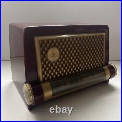 Vintage Emerson 610 Tube Radio Art Deco 1950's MCM Maroon Gold Repair Or Decor