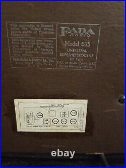 Vintage FADA, Model 605 Superheterodyne -Tube Radio-Does not light up but works