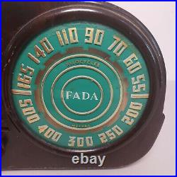Vintage Fada Brown Cabinet Jade Teal Face Model 845 Radio Working Tested Cracked