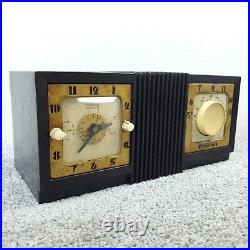 Vintage Firestone Tube Radio Clock Telechron MCM Bakelite Brown Tabletop Works