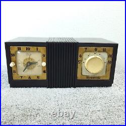 Vintage Firestone Tube Radio Clock Telechron MCM Bakelite Brown Tabletop Works