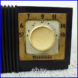 Vintage Firestone Tube Radio Clock Telechron MCM Bakelite Brown Tabletop Works