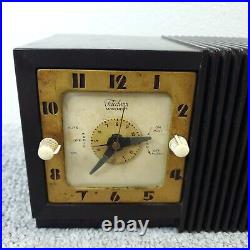 Vintage Firestone Tube Radio Clock Telechron MCM Bakelite Brown Tabletop Works