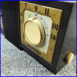 Vintage Firestone Tube Radio Clock Telechron MCM Bakelite Brown Tabletop Works