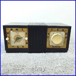 Vintage Firestone Tube Radio Clock Telechron MCM Bakelite Brown Tested Works