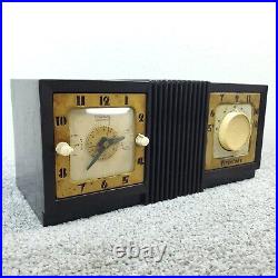 Vintage Firestone Tube Radio Clock Telechron MCM Bakelite Brown Tested Works