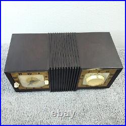 Vintage Firestone Tube Radio Clock Telechron MCM Bakelite Brown Tested Works