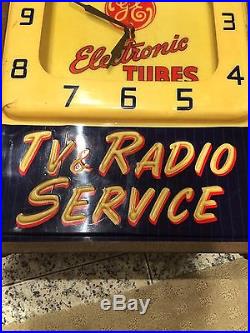 Vintage GE General Electric Electronic Tube TV Radio Service Light Up Sign Clock