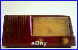Vintage Ge Tube Radio Red Maroon Portable Bakelite Electric Light Atomic Sputnik