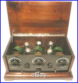 Vintage HOMEBREW BATTERY RADIO UNTESTED with 5 GLOBE TUBES & BRASS TUNING CAPS