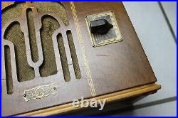 Vintage Howard Table Top Art Deco Wood Radio, works with static in background