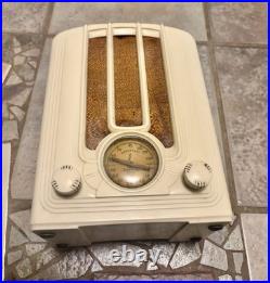 Vintage Ivory Plaskon Emerson Model 108 Miniature Tombstone Radio, Rare