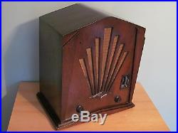 Vintage Jackson-Bell Sunburst Deco Model 60 Wood Case AM Tube Radio restored