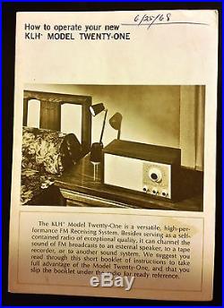 Vintage KLH Model TWENTY-ONE 21 Radio Antique Works Perfect See Video
