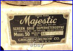 Vintage MAJESTIC 50 RADIO untested CHASSIS with8 tubes (2 45'S) & GOOD TUNING
