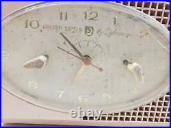Vintage MCM 60s Sylvania Golden Shield Pink Tube Radio Alarm Clock Works (mw)