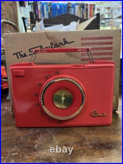 Vintage MCM Red SYLVANIA Portable AM Tube Radio Model 454 With Original Box