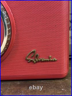 Vintage MCM Red SYLVANIA Portable AM Tube Radio Model 454 With Original Box