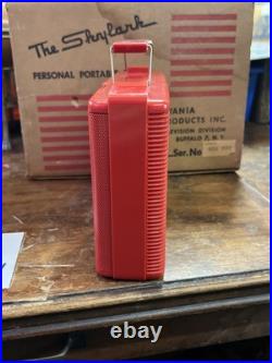 Vintage MCM Red SYLVANIA Portable AM Tube Radio Model 454 With Original Box