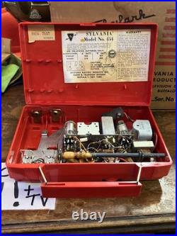 Vintage MCM Red SYLVANIA Portable AM Tube Radio Model 454 With Original Box