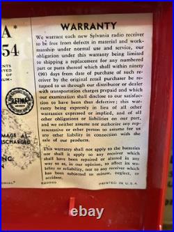 Vintage MCM Red SYLVANIA Portable AM Tube Radio Model 454 With Original Box