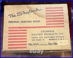 Vintage MCM Red SYLVANIA Portable AM Tube Radio Model 454 With Original Box