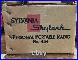 Vintage MCM Red SYLVANIA Portable AM Tube Radio Model 454 With Original Box