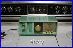 Vintage Motorola Turquoise Tube Type Clock Radio 56CC, 1950's, Works Good