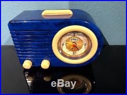 Vintage Old Catalin Bakelite Fada Mini Antique Clock Radio Blue New In Box