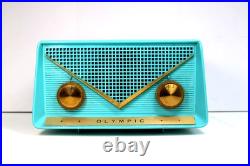 Vintage Old Nice Turquoise Olympic MID Century Atomic Crack Free Antique Radio