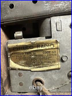 Vintage Old Superheterodyne Philco 60 Electric Tube Radio Wood Cathedral Parts