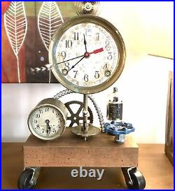 Vintage One Of A Kind Gearbox Clock With Radio Tube Accent Whimsical Timepiece