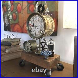 Vintage One Of A Kind Gearbox Clock With Radio Tube Accent Whimsical Timepiece