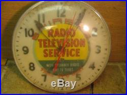 Vintage Original Radio Television Service Sylvania Tubes Lighted Clock Ohio Ad