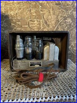 Vintage Pathe XBR Wood Table Tube Radio Working Leatherette Cabinet Receives AM