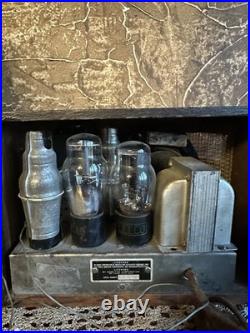 Vintage Pathe XBR Wood Table Tube Radio Working Leatherette Cabinet Receives AM