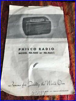Vintage Philco 48-460 Radio+Original Instruction Book, Brown Plastic 11.5x7.5