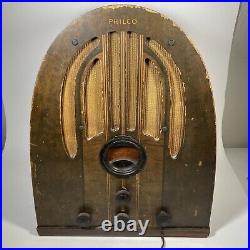 Vintage Philco Cathedral Tube Radio Model 60 37-60 Wood Tombstone Read