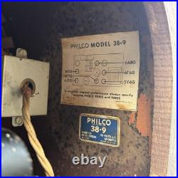 Vintage Philco Tube Radio Model 38-9 Art Deco Curved Design FOR PARTS/REPAIR
