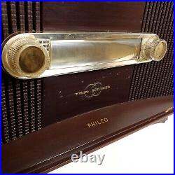 Vintage Philco Tube Radio Twin Speaker AM Phono Input Wood Case Tabletop Working