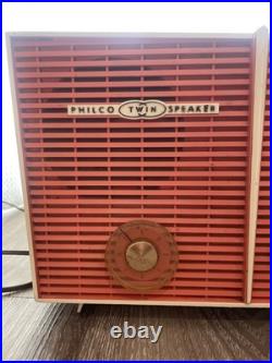 Vintage Philco Twin Speaker CORAL Tube Radio H836-124 AS IS
